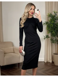 Платье вечернее повседневное для офиса с драпировкой